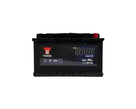 AGM-Batteri från Yuasa med artikelnummer 422YBX9115. Passar till bilar med start-stop-funktion. 