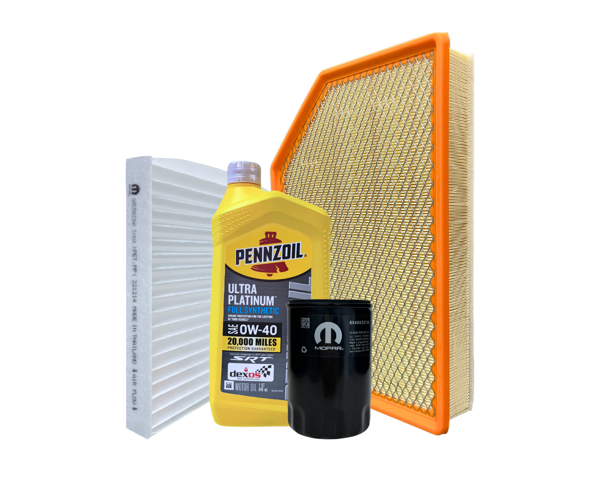 Servicepaket i original från Mopar innehållande motorolja, oljefilter, kupéfilter & luftfilter. Passar till RAM DT 2025.
