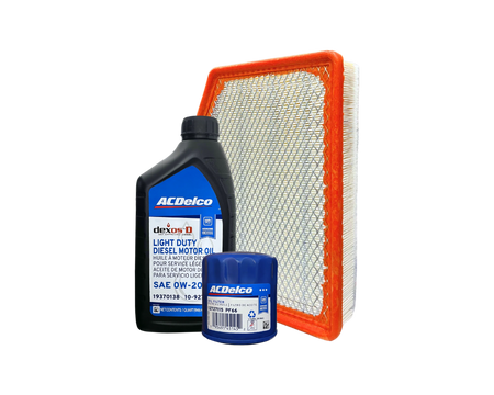 Servicepaket i original från GM (ACDelco) innehållande motorolja, oljefilter och luftfilter till Chevrolet Silverado, Chevrolet Suburban, Chevrolet Tahoe, Cadillac Escalade, GMC Sierra och GMC Yukon med 3.0 liters dieselmotor. 