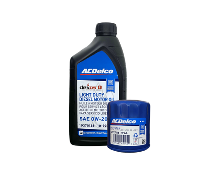 Servicepaket i original från GM (ACDelco) innehållande motorolja och oljefilter till Chevrolet Silverado, Chevrolet Suburban, Chevrolet Tahoe, Cadillac Escalade, GMC Sierra och GMC Yukon med 3.0 liters dieselmotor. 